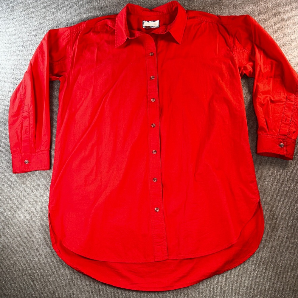 Pilcro and the Letterpress Red Cotton Button Down‎ Shirt High Low Hem Medium
